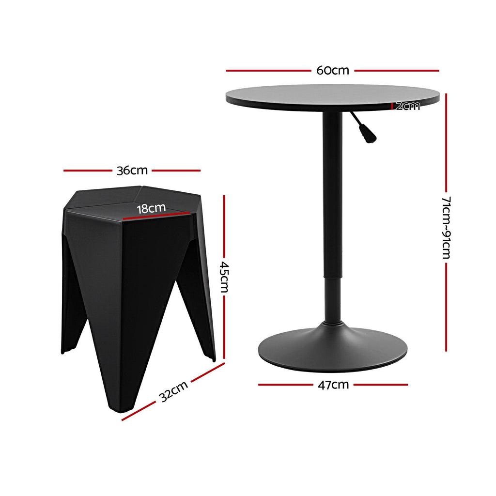 Artiss 3-Piece Bar Table and Stool Set – Height Adjustable, 360° Swivel, Black