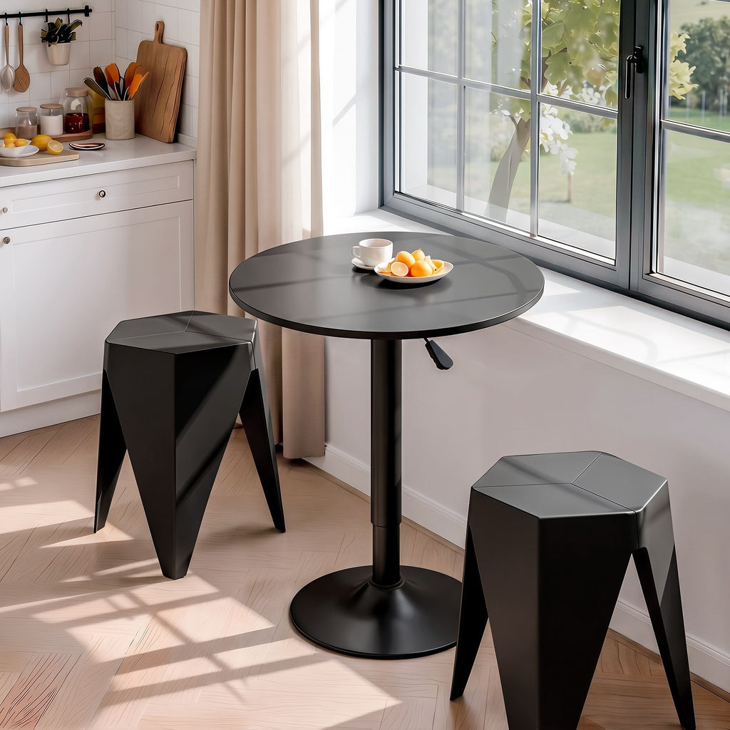 Artiss 3-Piece Bar Table and Stool Set – Height Adjustable, 360° Swivel, Black