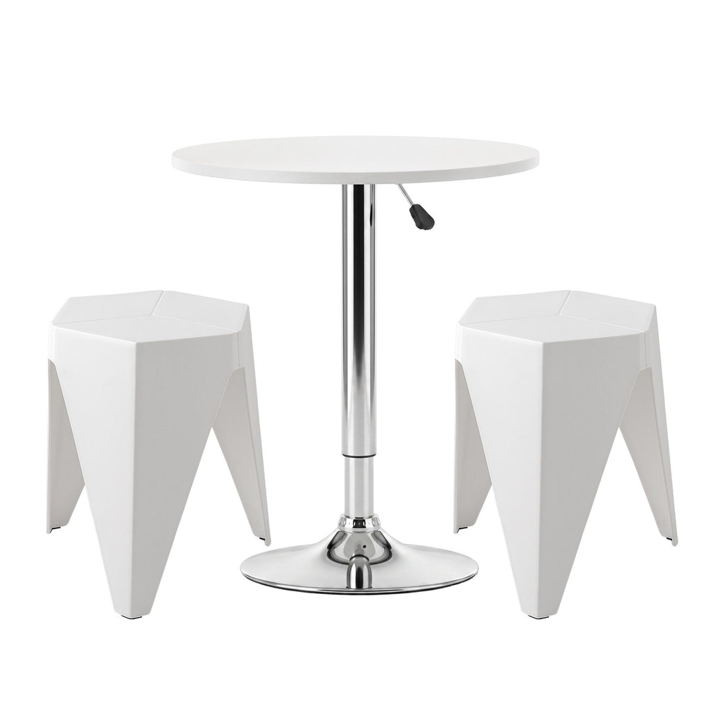 Artiss 3-Piece Bar Table and Stool Set – Height Adjustable, 360° Swivel, White