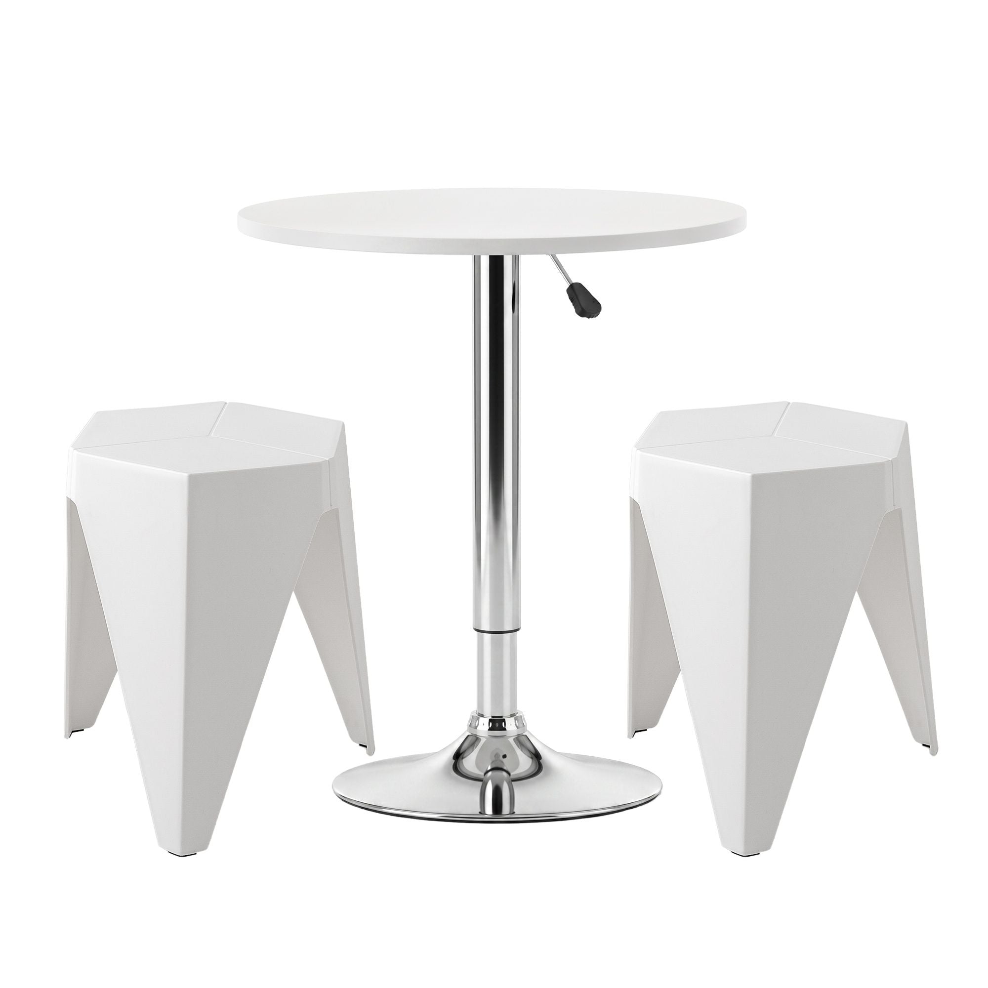 Artiss 3-Piece Bar Table and Stool Set – Height Adjustable, 360° Swivel, White