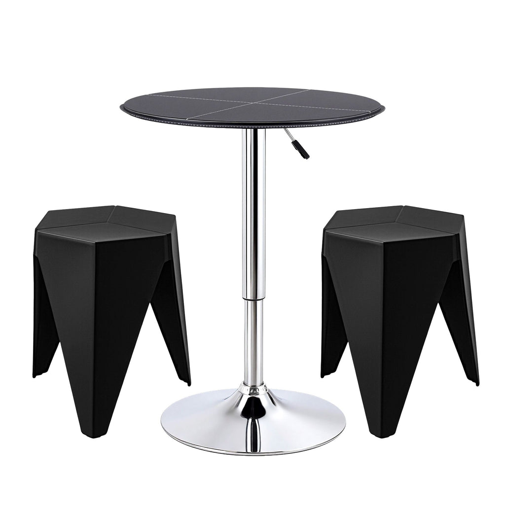 Artiss 3-Piece Bar Table and Stool Set – PVC Leather Top, Height Adjustable, 360° Swivel, Black