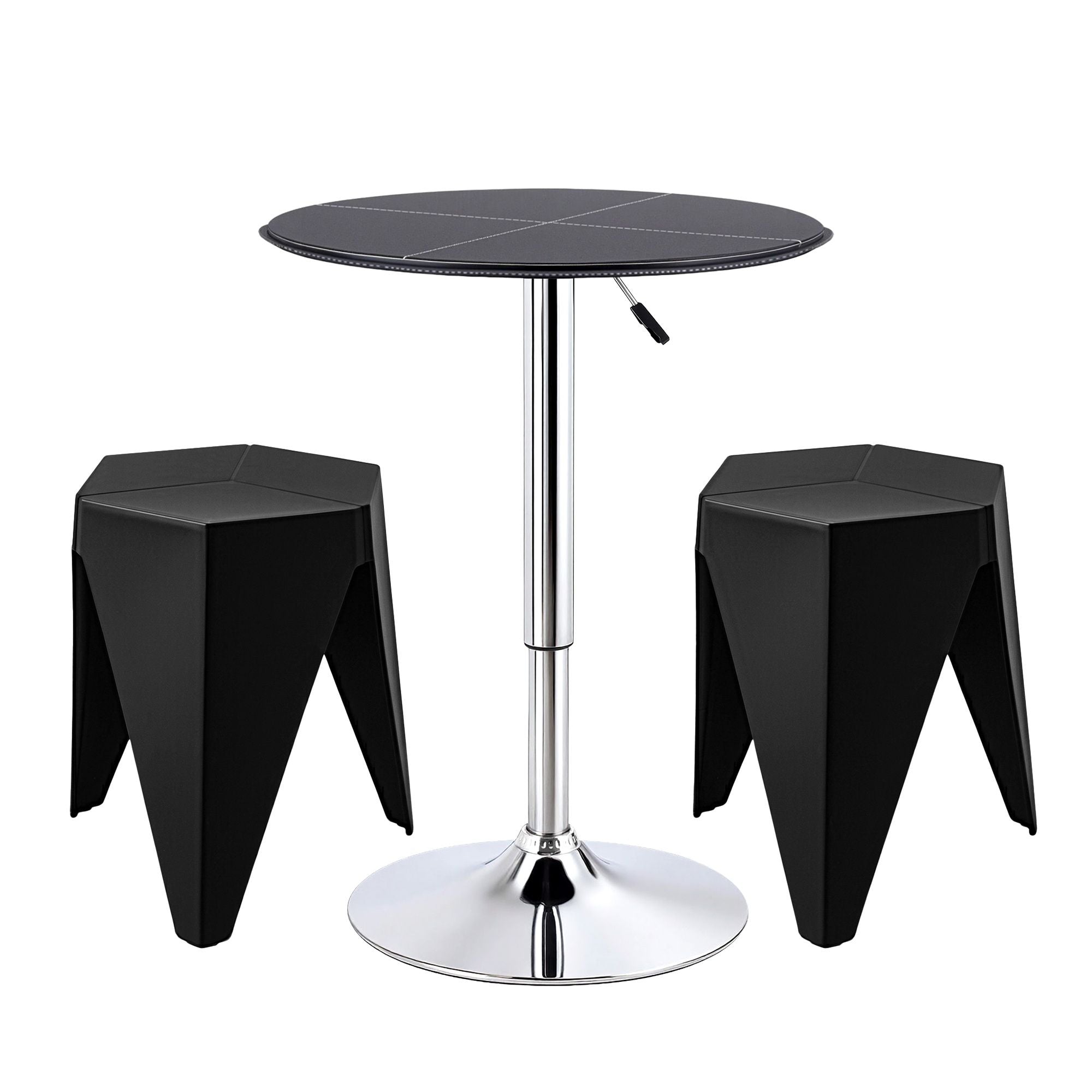Artiss 3-Piece Bar Table and Stool Set – PVC Leather Top, Height Adjustable, 360° Swivel, Black
