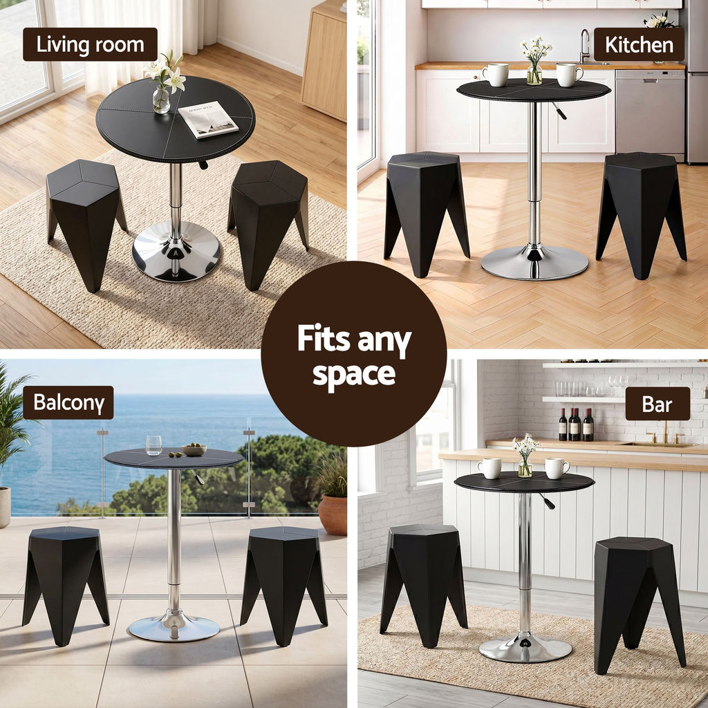 Artiss 3-Piece Bar Table and Stool Set – PVC Leather Top, Height Adjustable, 360° Swivel, Black