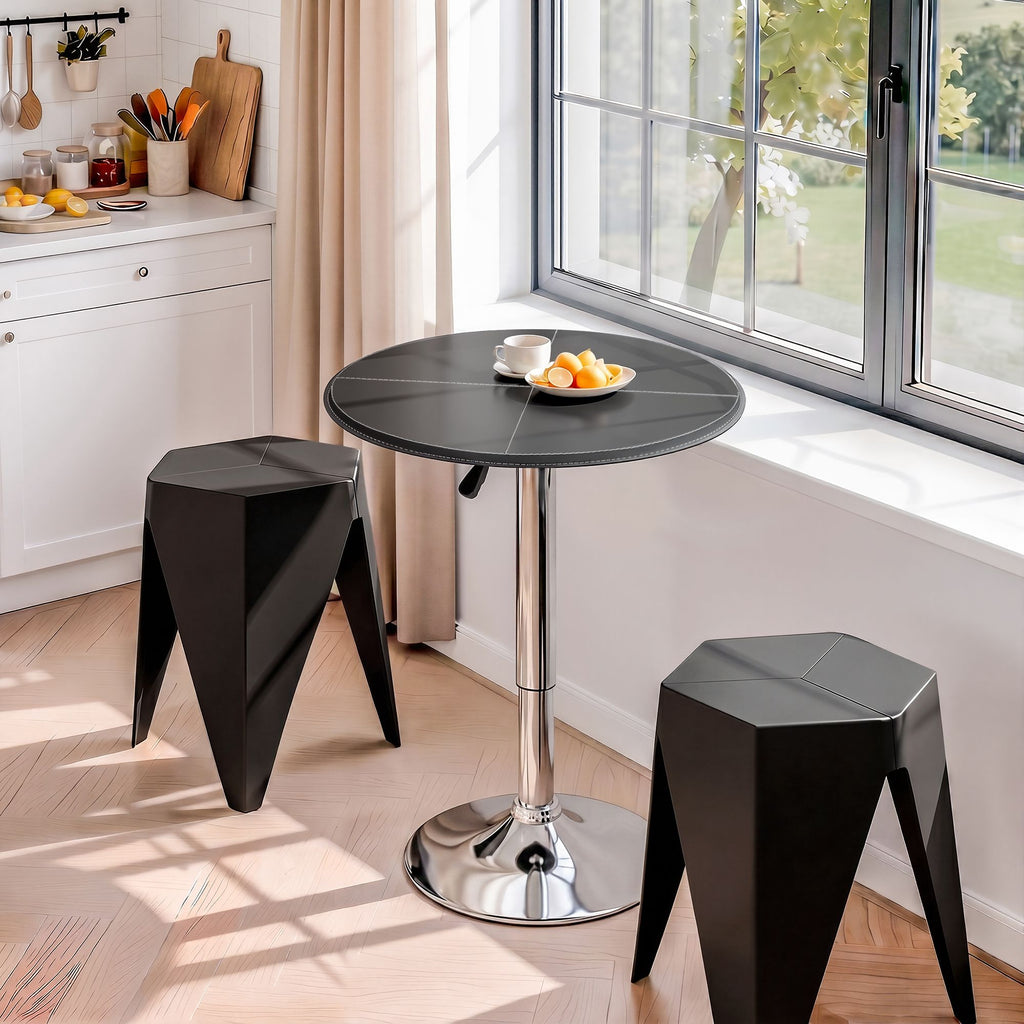 Artiss 3-Piece Bar Table and Stool Set – PVC Leather Top, Height Adjustable, 360° Swivel, Black