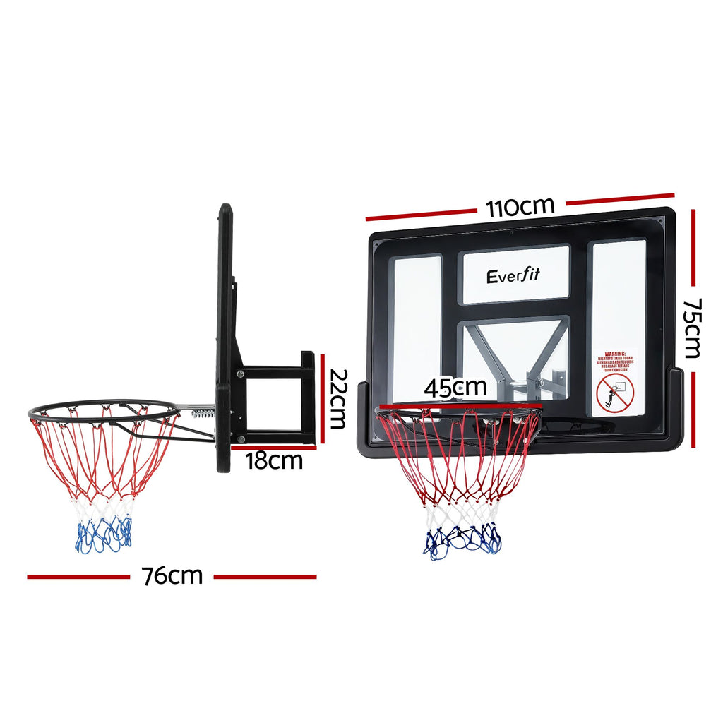 Basketball hoop set with dimensions labeled on a white background