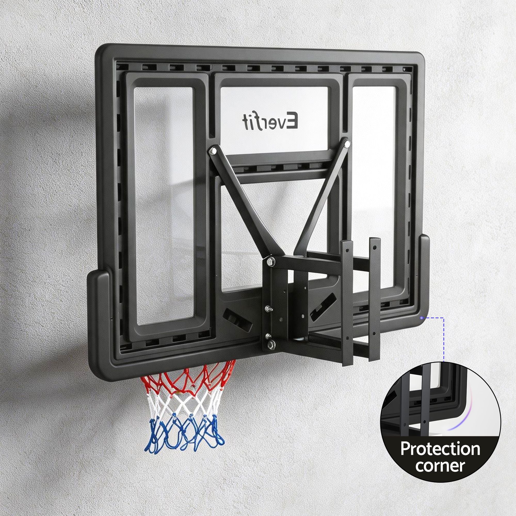 Everfit Black 43" Wall Mount Kids Basketball Hoop & Backboard | Black | Indoor & Outdoor