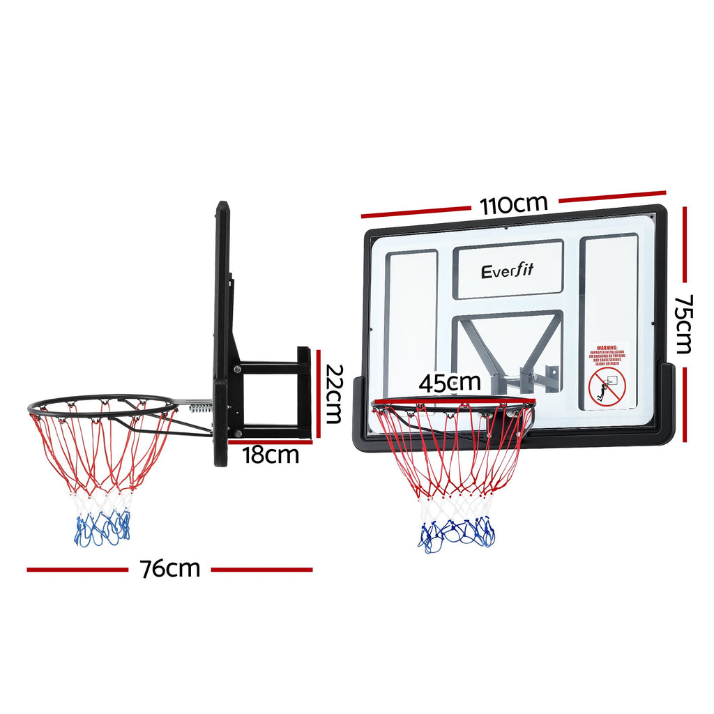 Basketball hoop set with dimensions labeled on a white background