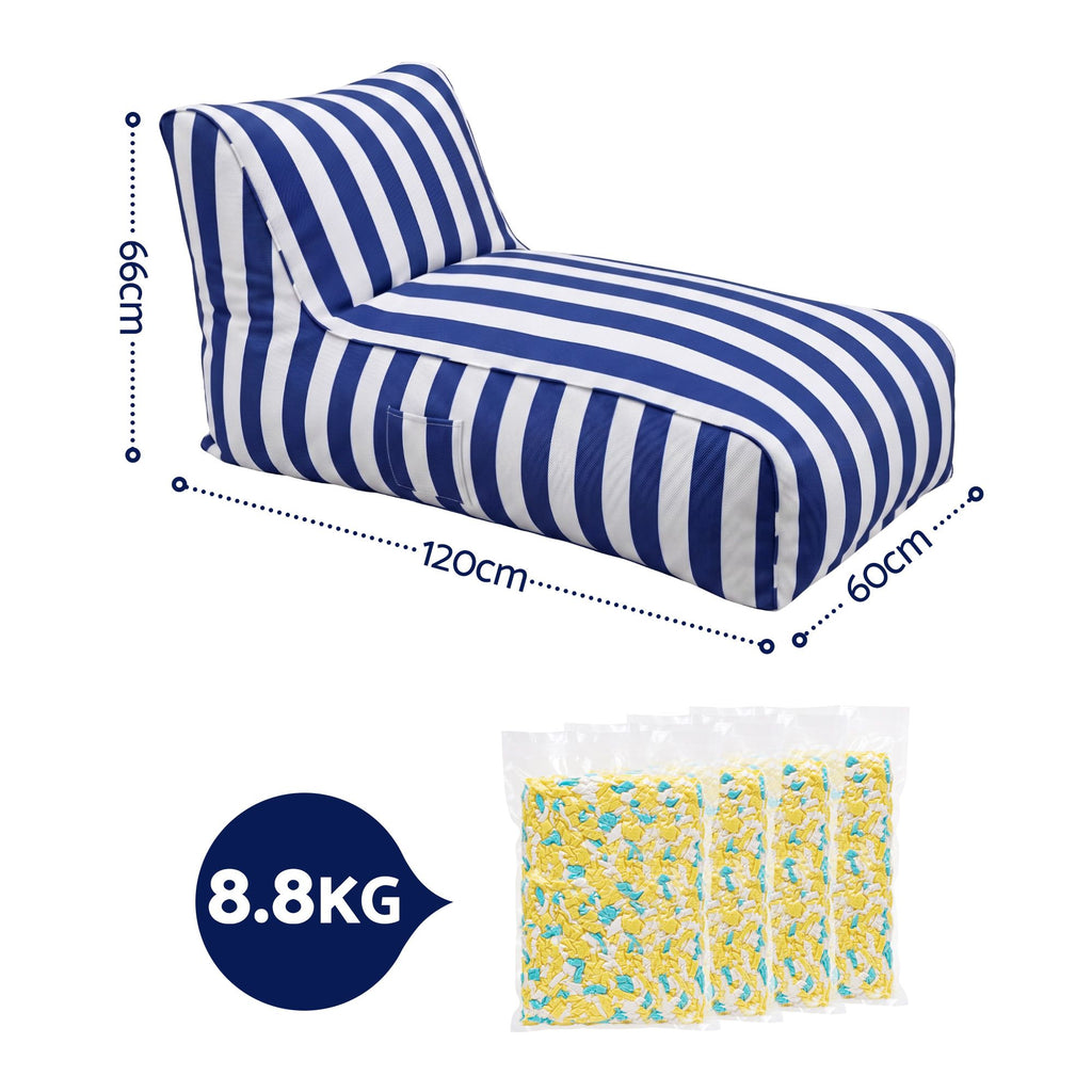 Artiss Outdoor Bean Bag Lounge Chair with Memory Foam Filler – Splash-Proof, Washable, Blue & White