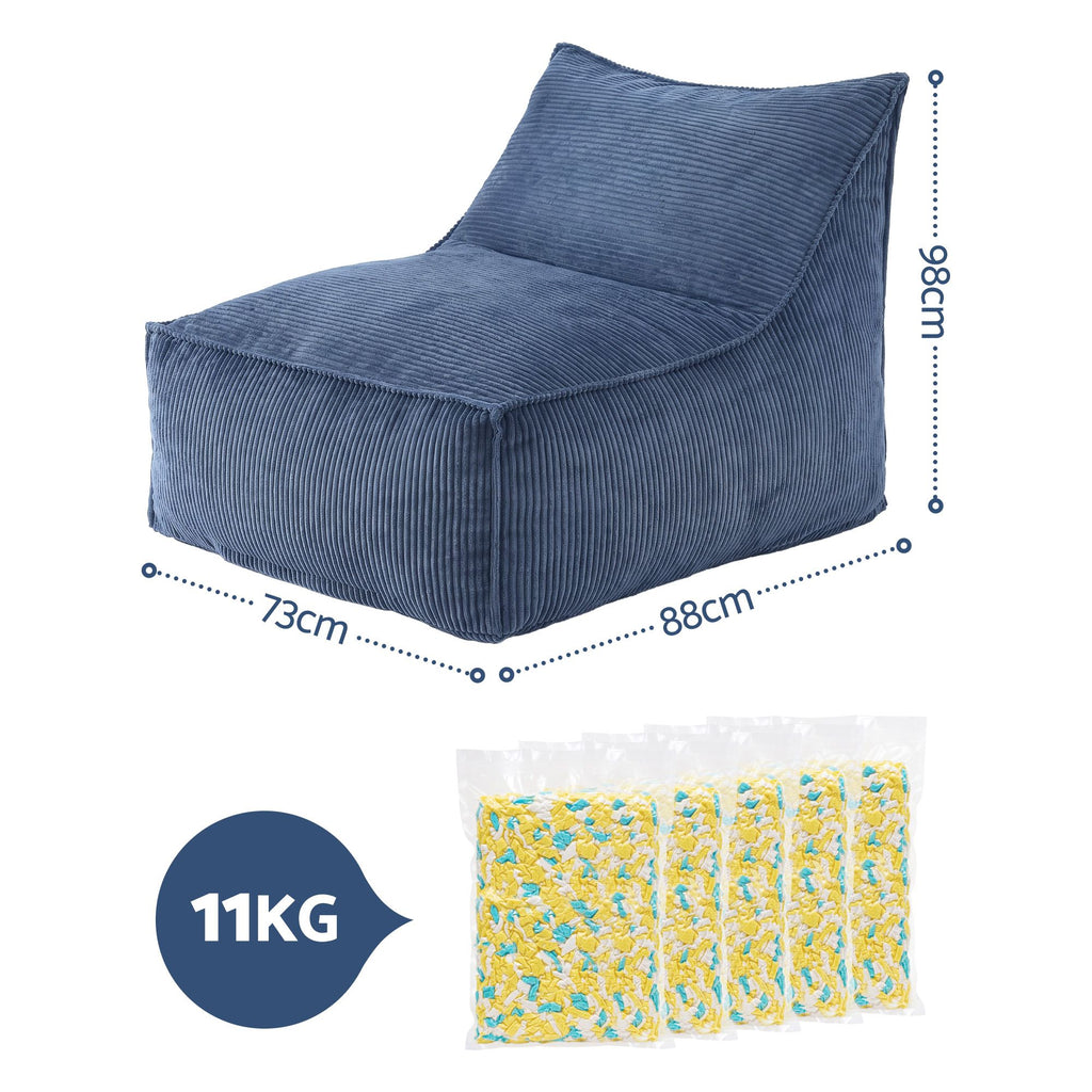Artiss Bean Bag Chair with Memory Foam Filler – Soft Corduroy, Washable, Blue