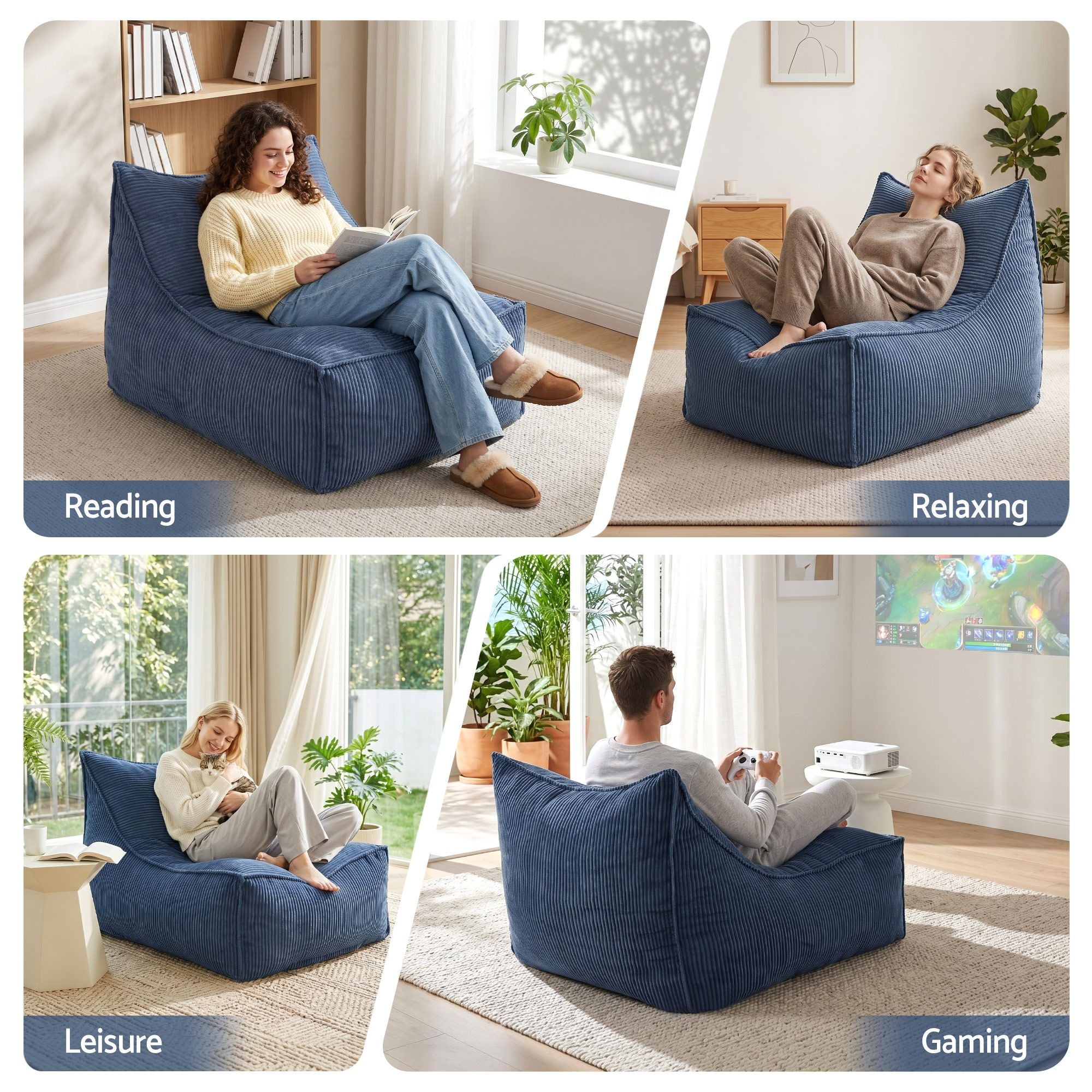 Artiss Bean Bag Chair with Memory Foam Filler – Soft Corduroy, Washable, Blue