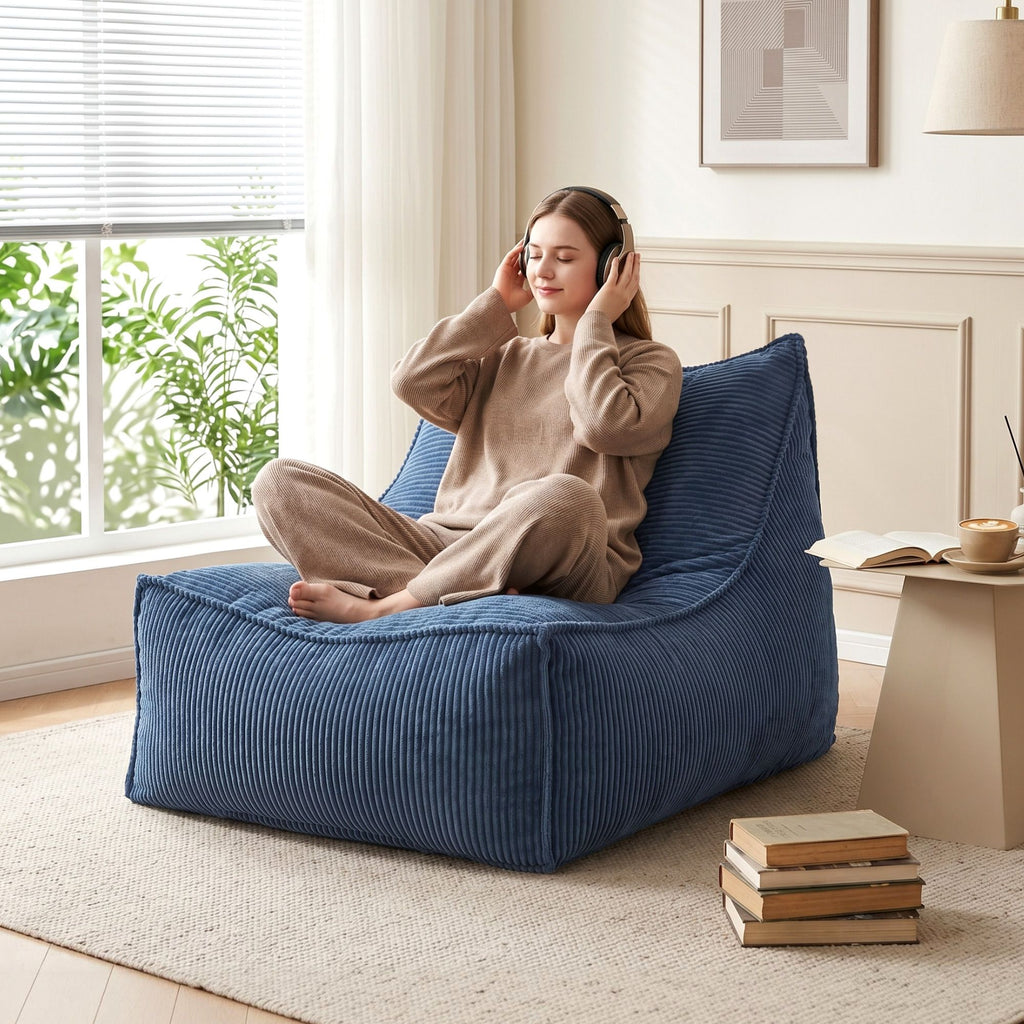 Artiss Bean Bag Chair with Memory Foam Filler – Soft Corduroy, Washable, Blue