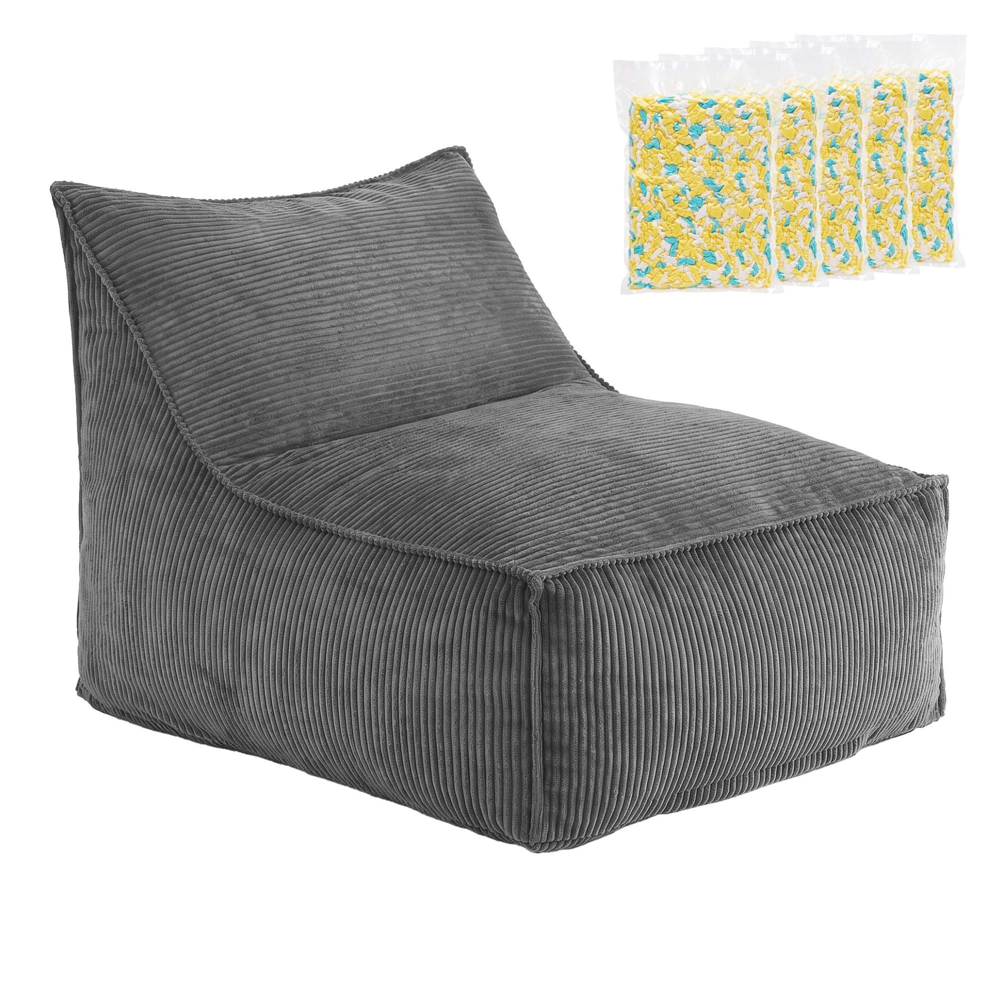 Artiss Bean Bag Chair with Memory Foam Filler – Soft Corduroy, Washable, Grey