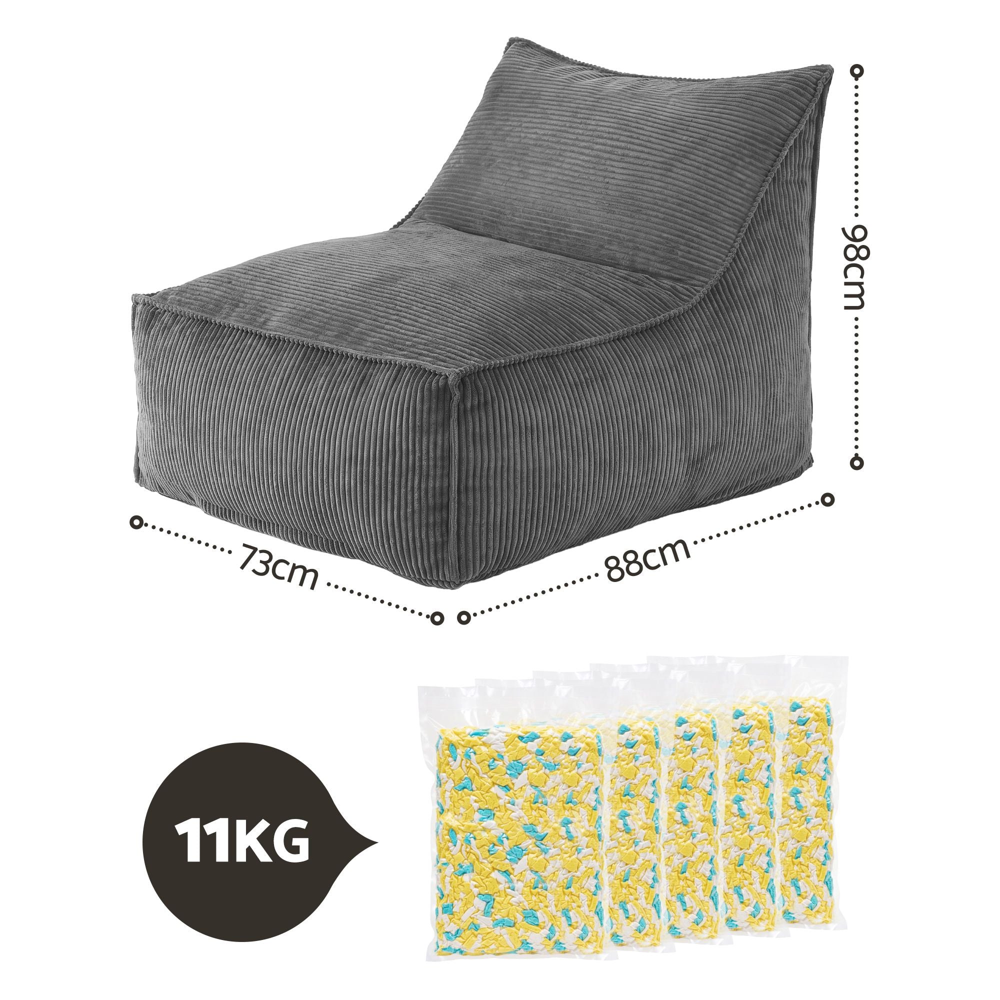 Artiss Bean Bag Chair with Memory Foam Filler – Soft Corduroy, Washable, Grey
