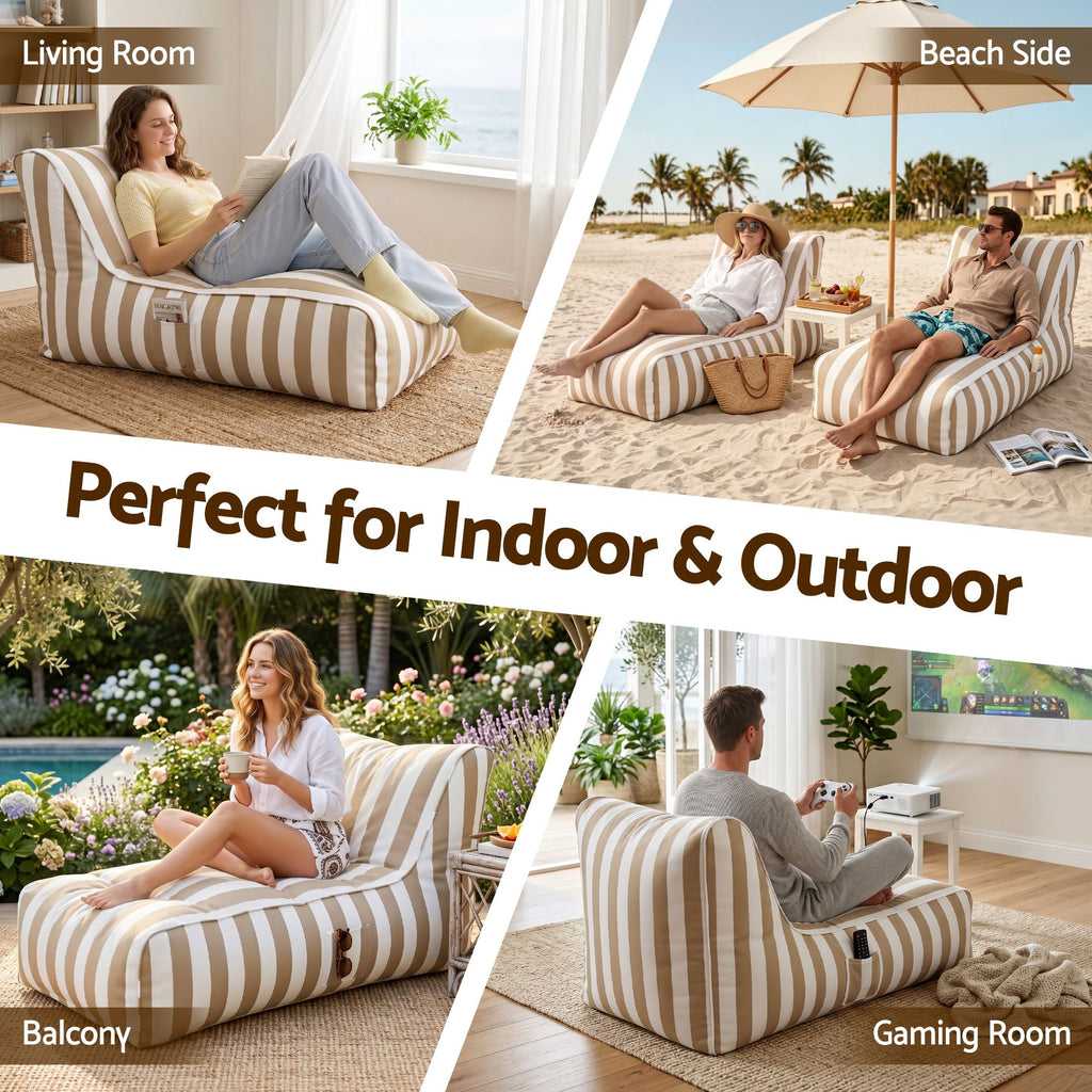 Artiss Outdoor Bean Bag Lounge Chair with Memory Foam Filler – Splash-Proof, Washable, Taupe