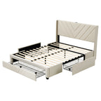 Artiss Double Bed Frame with Charging Station & Storage Drawers – Beige, 300KG, Noise Free