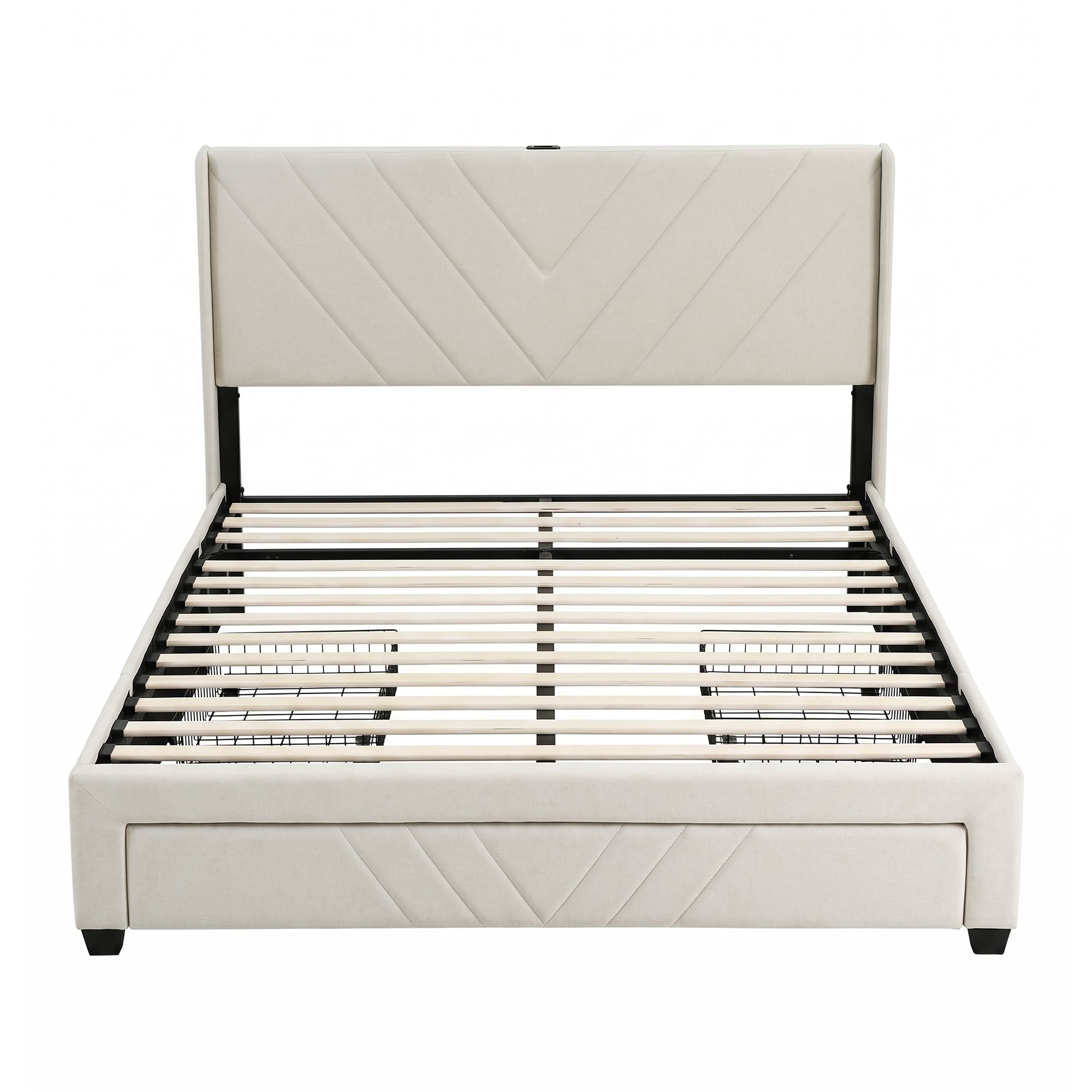 Artiss Double Bed Frame with Charging Station & Storage Drawers – Beige, 300KG, Noise Free