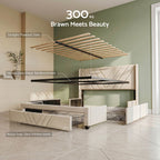 Artiss Double Bed Frame with Charging Station & Storage Drawers – Beige, 300KG, Noise Free
