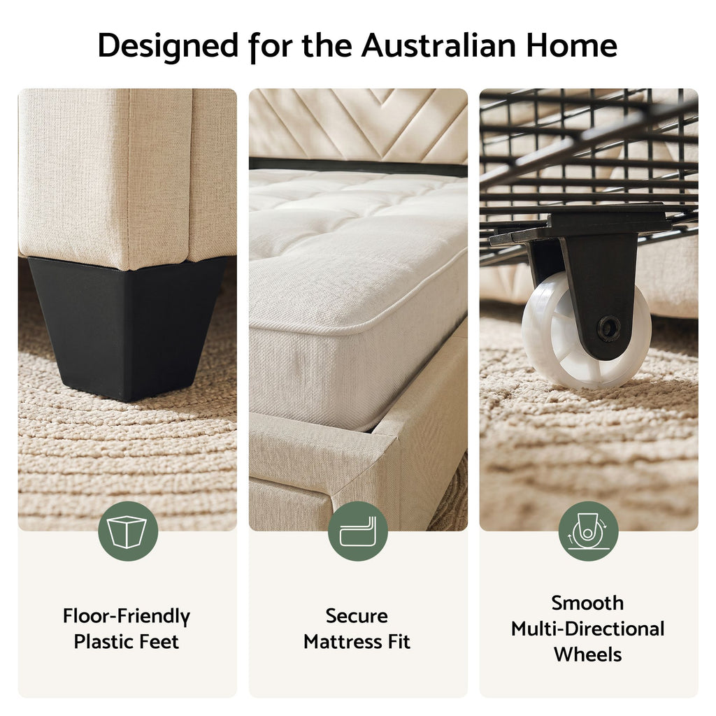 Artiss King Bed Frame with Storage Drawers & USB Charging Station | Upholstered Tufted Headboard | 300kg