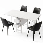Artiss 5-Piece Foldable Dining Table & Chair Set | Gateleg Table with 2 Drawers & 4 PU Leather Chairs | Black & White