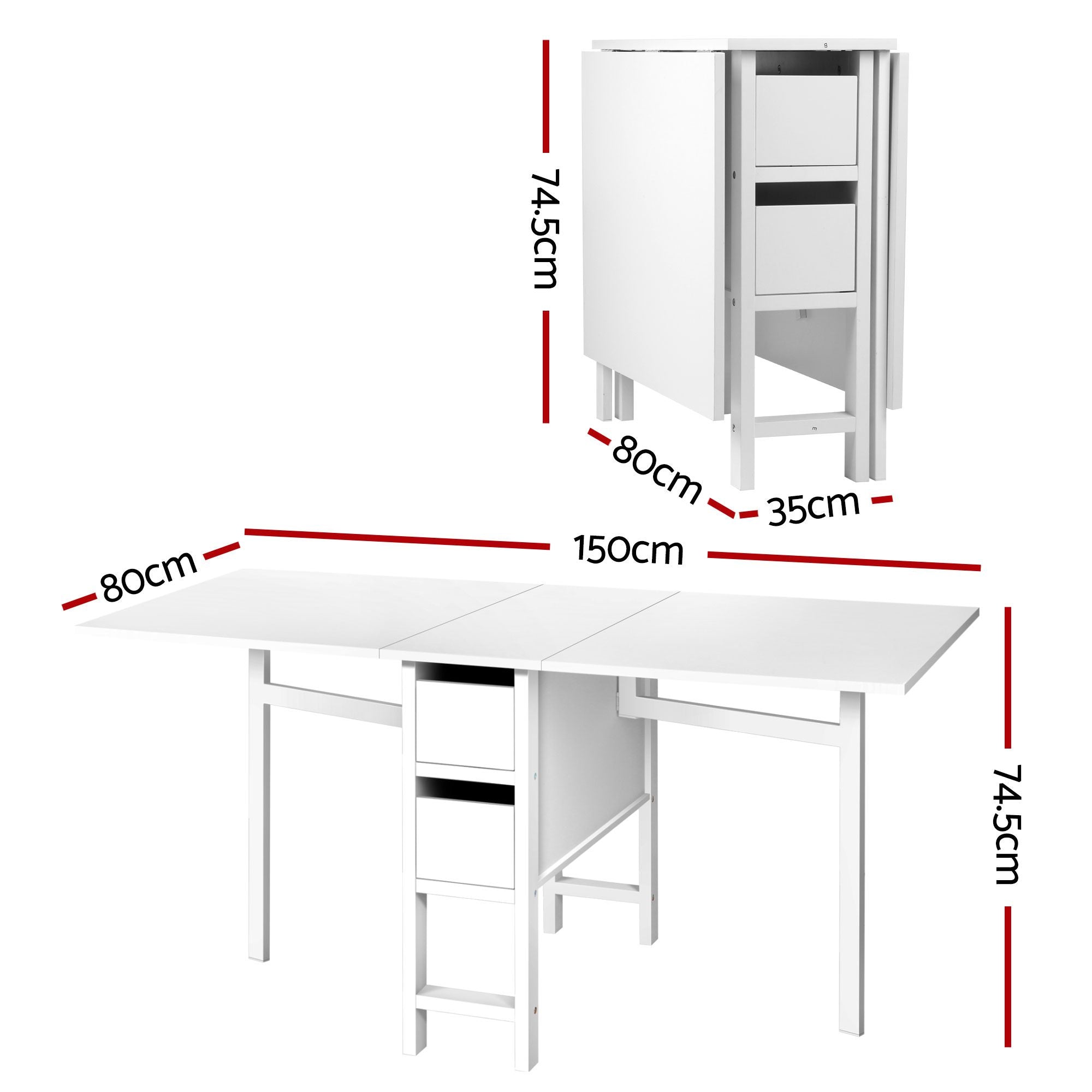Artiss 5-Piece Foldable Dining Table & Chair Set | Gateleg Table with 2 Drawers & 4 PU Leather Chairs | Black & White