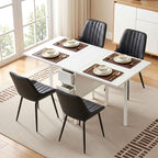 Artiss 5-Piece Foldable Dining Table & Chair Set | Gateleg Table with 2 Drawers & 4 PU Leather Chairs | Black & White