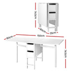 Artiss 5-Piece Foldable Dining Table & Chair Set | Gateleg Table with 2 Drawers & 4 Padded Chairs | Black & White