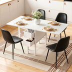 Artiss 5-Piece Foldable Dining Table & Chair Set | Gateleg Table with 2 Drawers & 4 Padded Chairs | Black & White