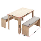Artiss 3-Piece Dining Set – 120cm Oak Dining Table & 2 Upholstered Chairs