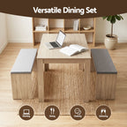 Artiss 3-Piece Dining Set – 120cm Oak Dining Table & 2 Upholstered Chairs