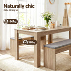 Artiss 3-Piece Dining Set – 120cm Oak Dining Table & 2 Upholstered Chairs