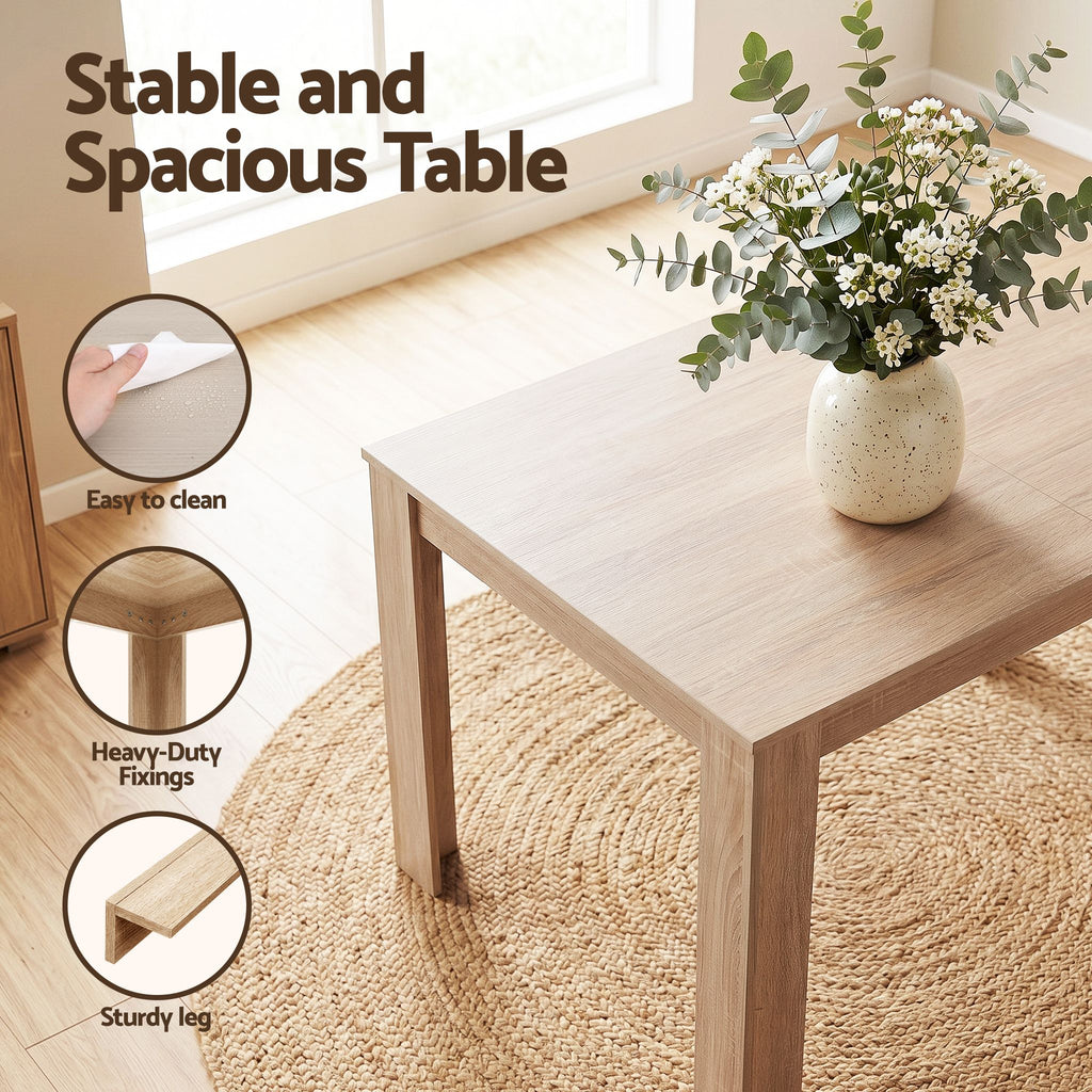 Artiss 3-Piece Dining Set – 120cm Oak Dining Table & 2 Upholstered Chairs