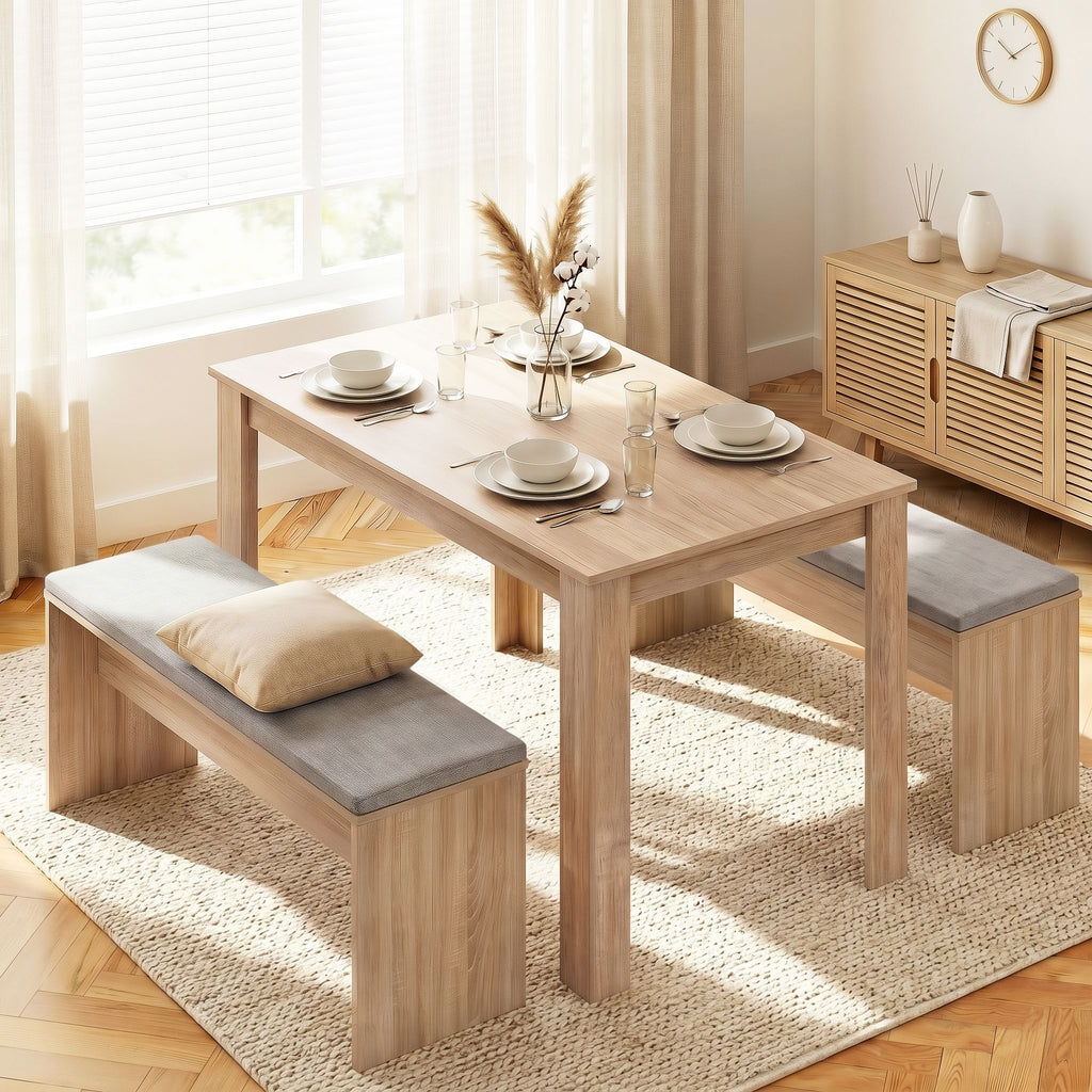 Artiss 3-Piece Dining Set – 120cm Oak Dining Table & 2 Upholstered Chairs