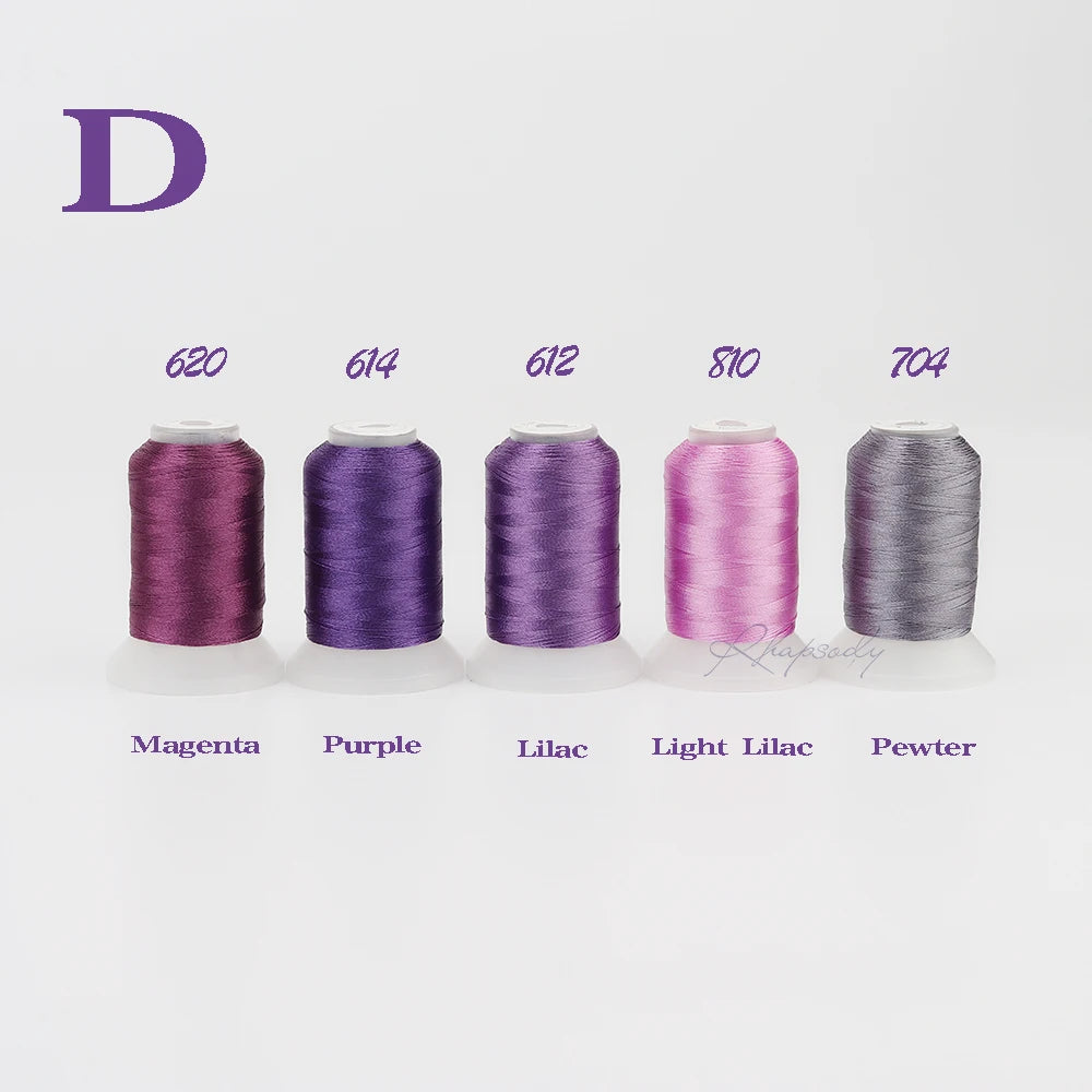40wt Polyester Embroidery Thread | 500m Filament Spools | 5-Pack