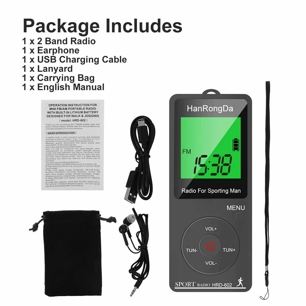 Portable AM/FM Mini Sports Radio with Pedometer & LED Display – Pocket Radio for Walking & Running