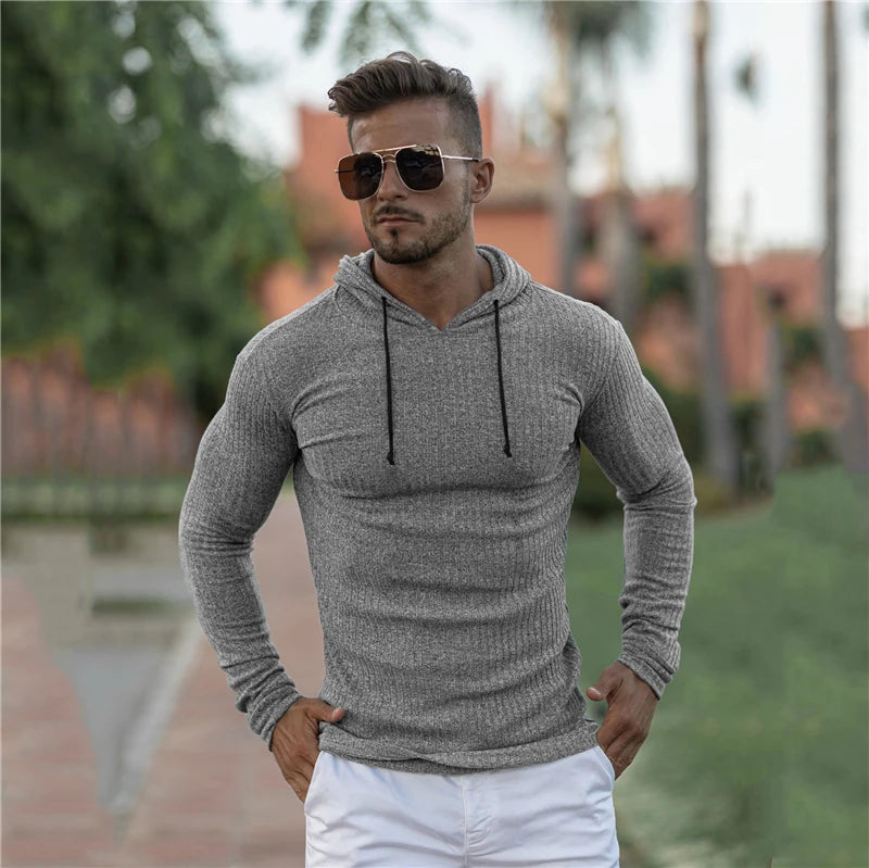 Men's Hooded Turtleneck Pullover Sweater – Slim Fit Knit Jumper | Grey, Black, White
