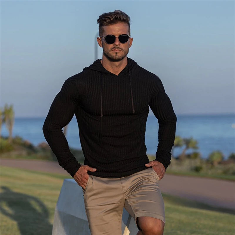 Men's Hooded Turtleneck Pullover Sweater – Slim Fit Knit Jumper | Grey, Black, White