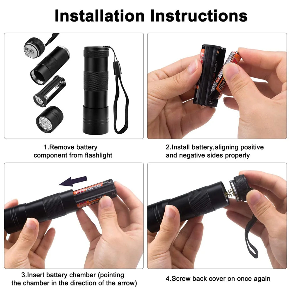 UV Blacklight Flashlight – 12 LED 395nm Pet Urine & Stain Detector | Waterproof