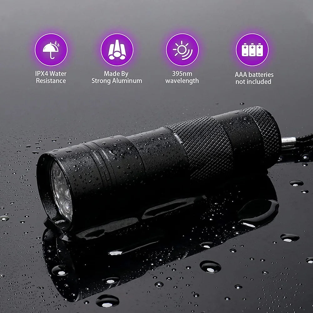 UV Blacklight Flashlight – 12 LED 395nm Pet Urine & Stain Detector | Waterproof