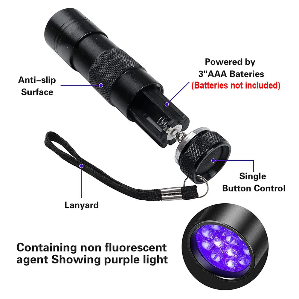 UV Blacklight Flashlight – 12 LED 395nm Pet Urine & Stain Detector | Waterproof