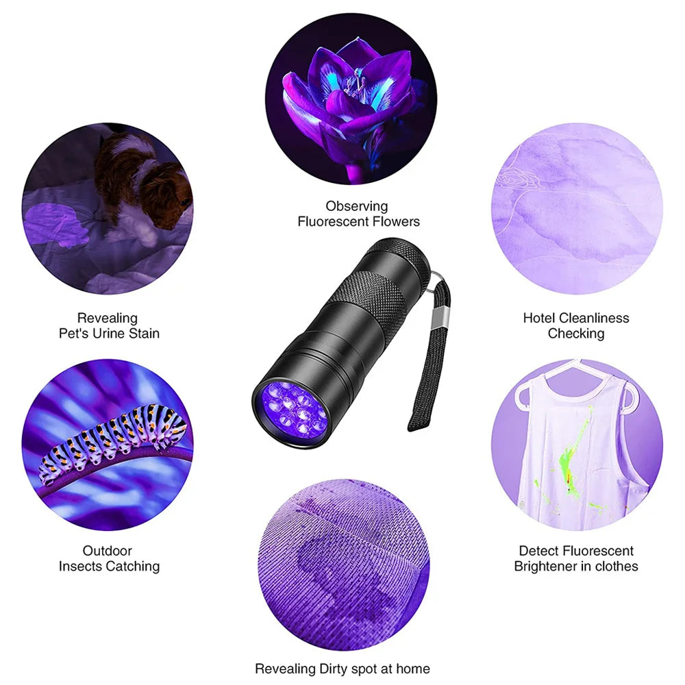 UV Blacklight Flashlight – 12 LED 395nm Pet Urine & Stain Detector | Waterproof