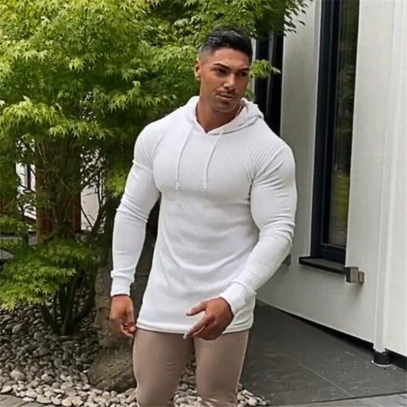 Men's Hooded Turtleneck Pullover Sweater – Slim Fit Knit Jumper | Grey, Black, White