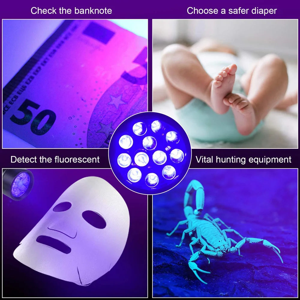 UV Blacklight Flashlight – 12 LED 395nm Pet Urine & Stain Detector | Waterproof