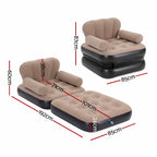 Inflatable sofa with dimensions marked on a white background