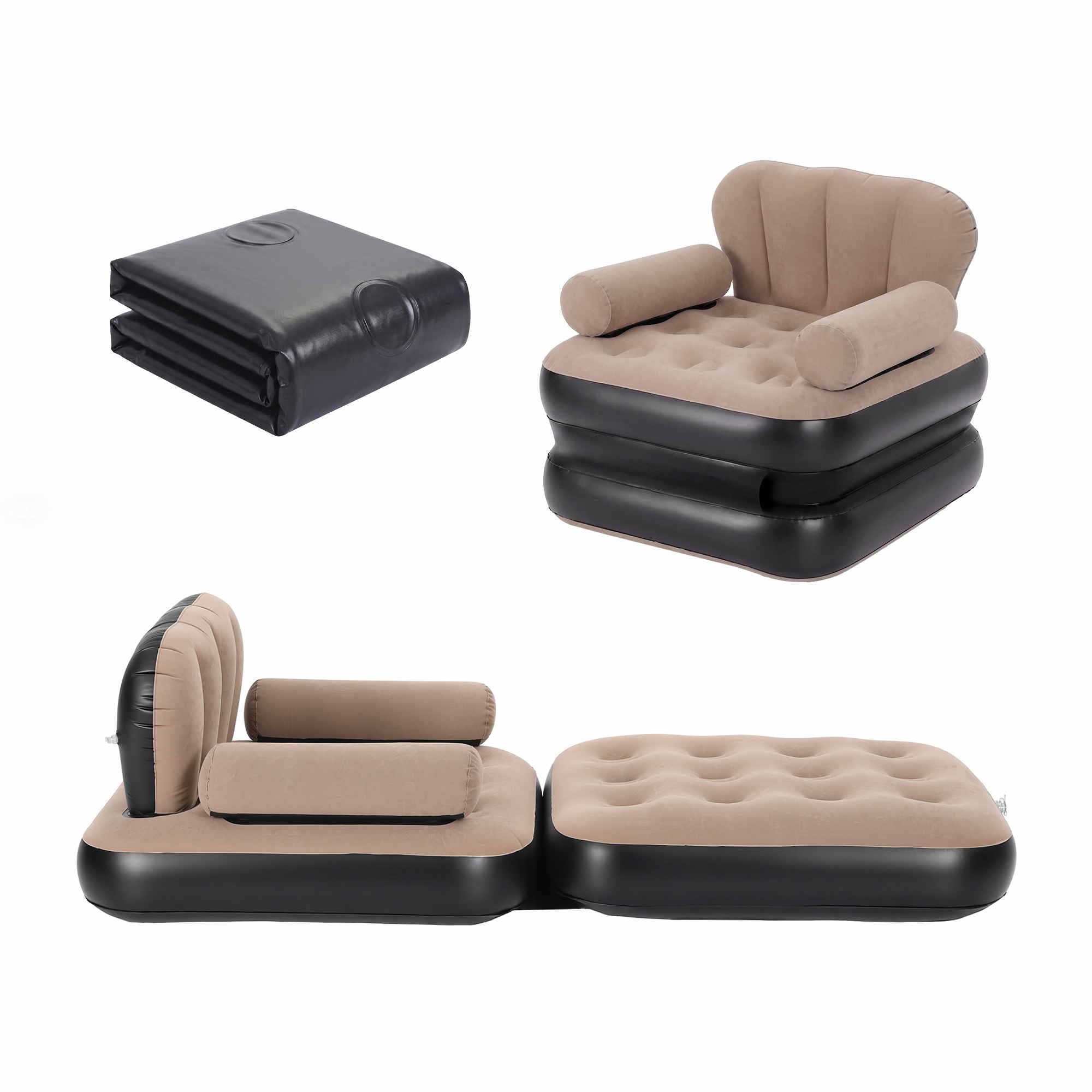 Inflatable chair and ottoman set with pump on a white background