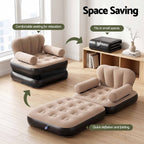 nflatable chair and bed set with space-saving features in a room.