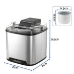 Devanti ice cream maker with dimensions on a white background