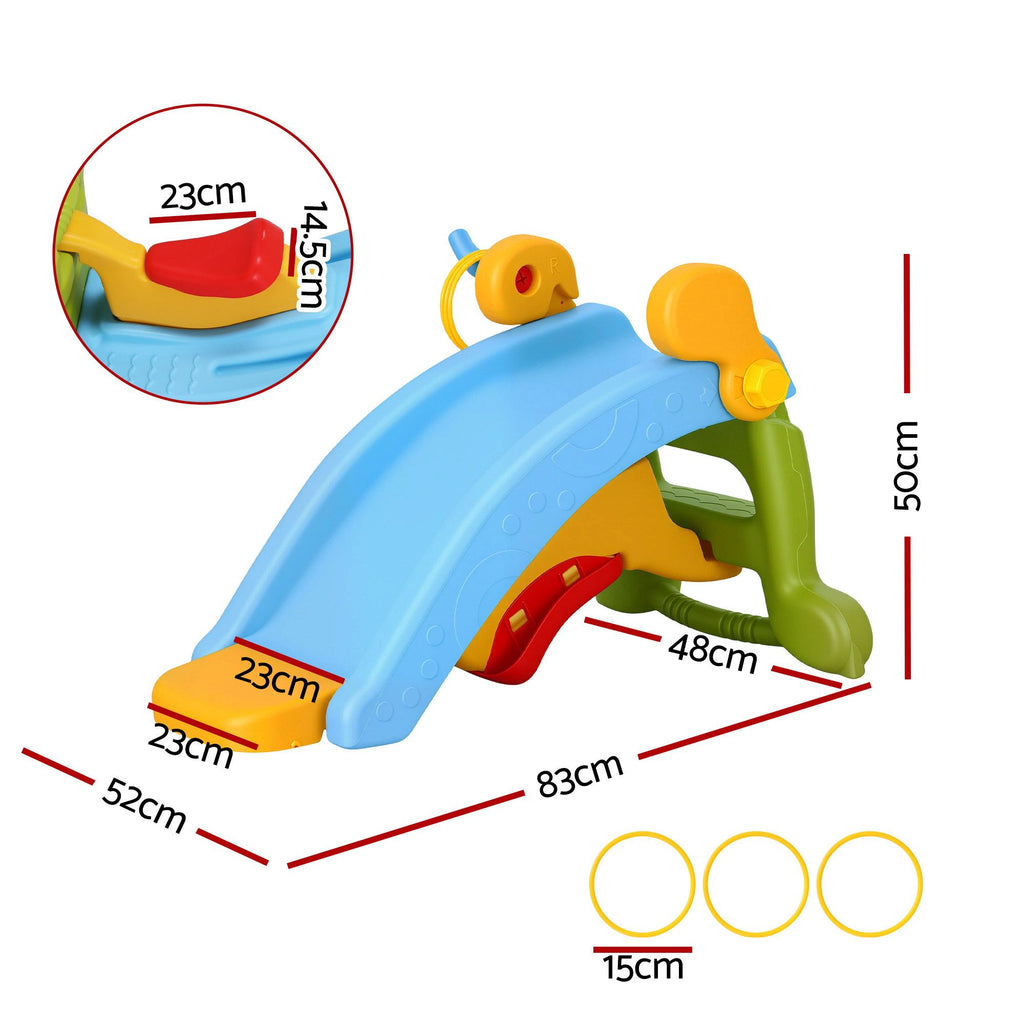 Keezi 3-in-1 Kids Activity Playset | Toddler Slide, Rocking Horse & Ring Toss | Indoor Play | Multicolour