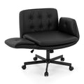 Artiss Criss Cross Chair with Wheels & Adjustable Armrests | Ergonomic Cross-Legged Office Chair | PU Leather | Black