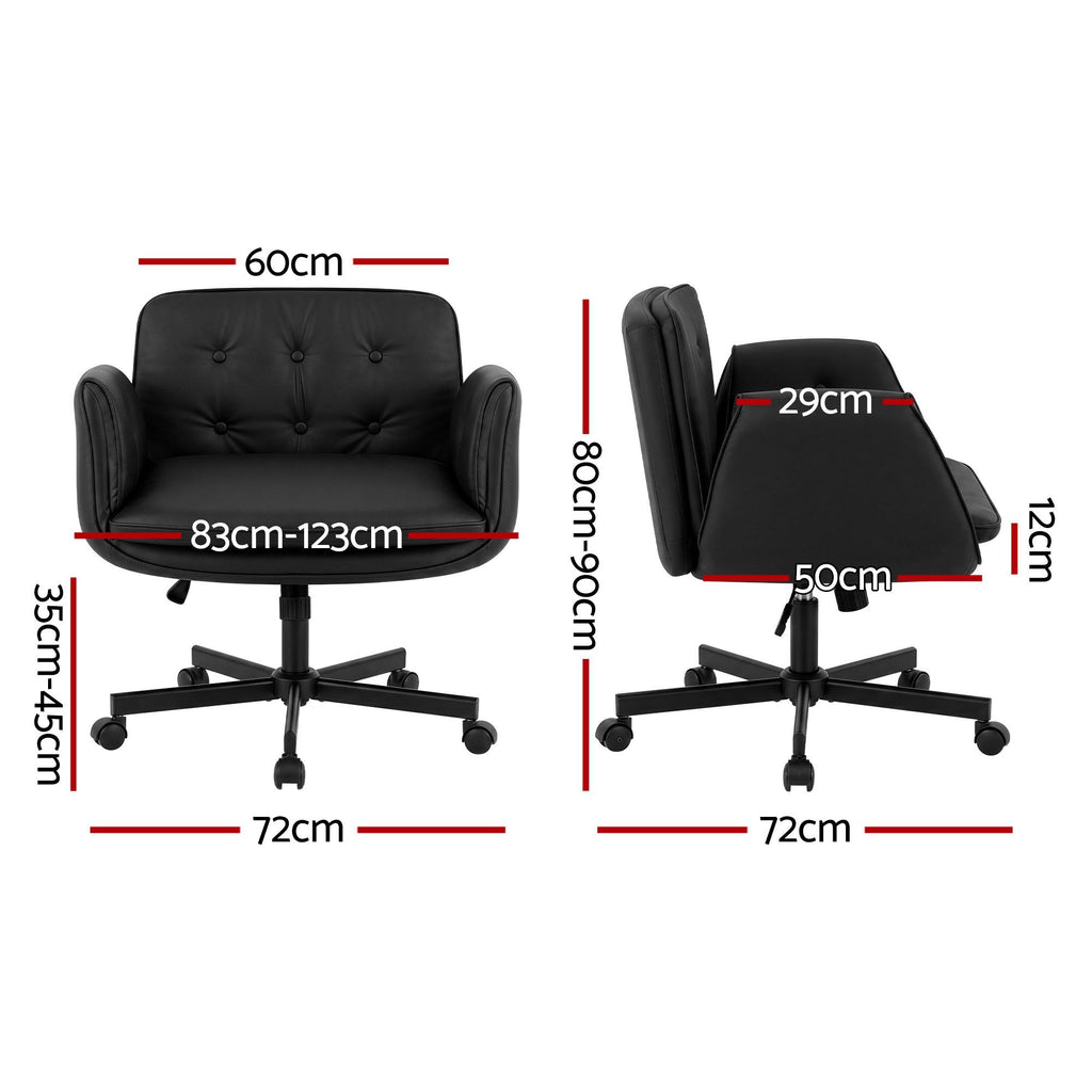 Artiss Criss Cross Chair with Wheels & Adjustable Armrests | Ergonomic Cross-Legged Office Chair | PU Leather | Black