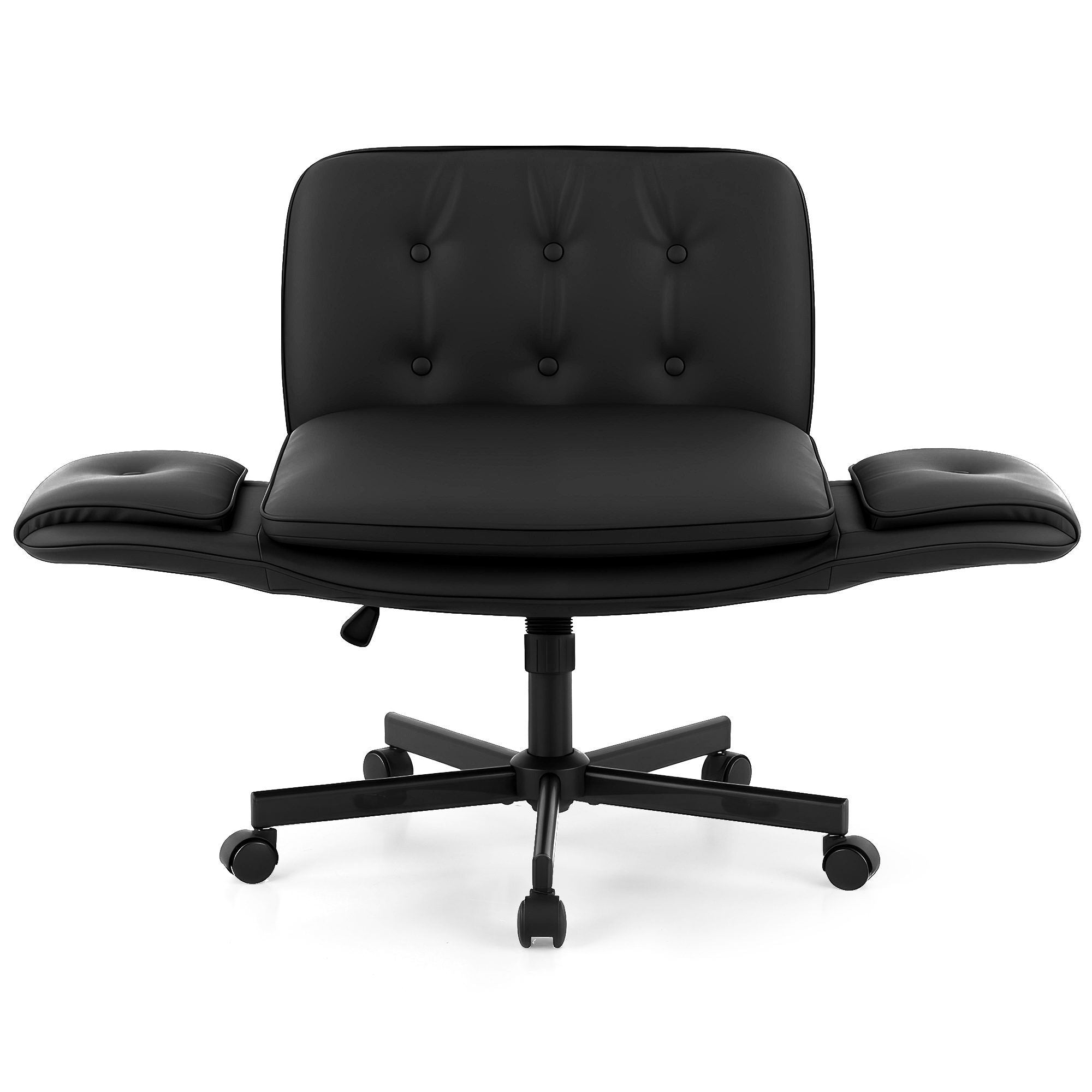 Artiss Criss Cross Chair with Wheels & Adjustable Armrests | Ergonomic Cross-Legged Office Chair | PU Leather | Black